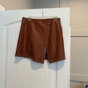 Venti 6 Brown Studded Leather Skort